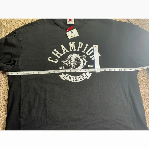 Champion Mens Boxy Graphic Tee Black Phys Ed Tiger Shirt Large Oversized - Picture 9 of 11